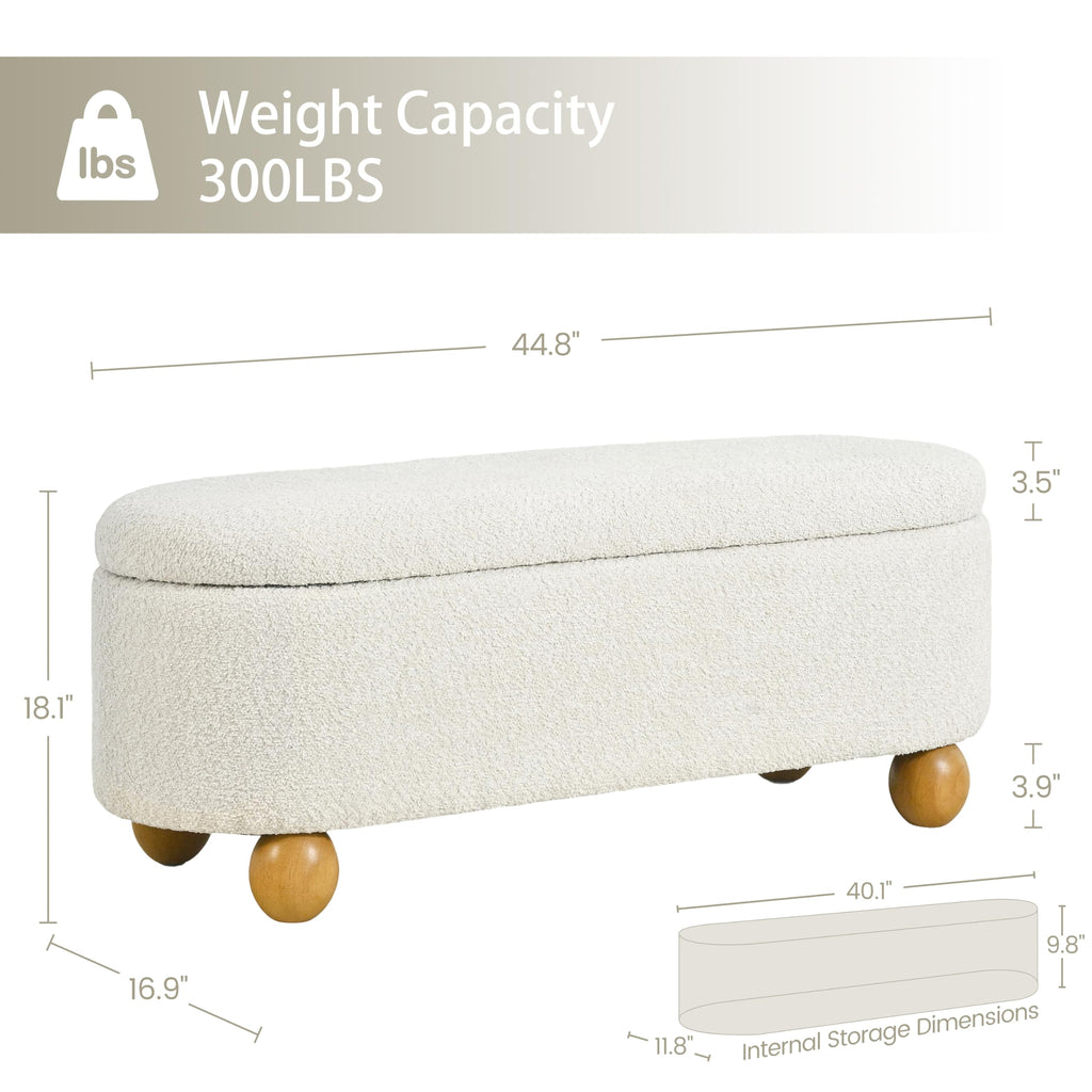 44.8" Beige Storage Ottoman Bench with Hinge C724171