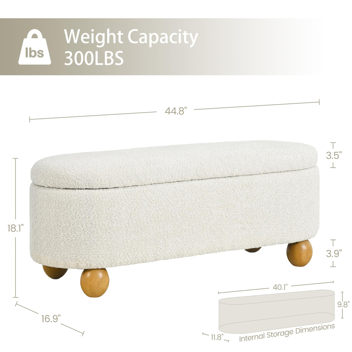 44.8" Beige Storage Ottoman Bench with Hinge C724171