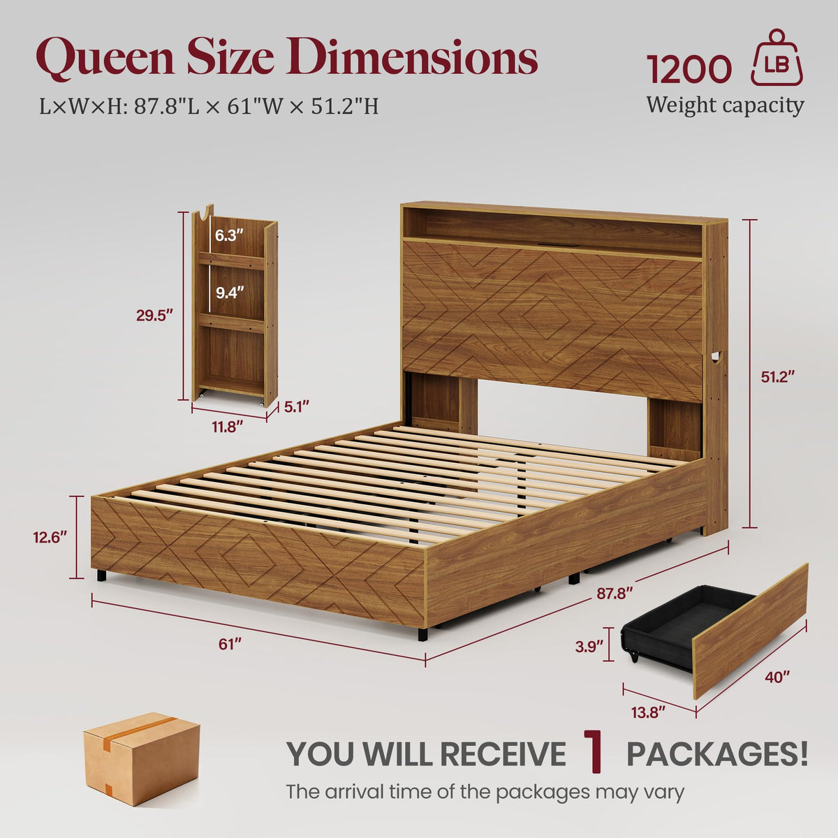 Queen Bed Frame with 4 Drawers L726