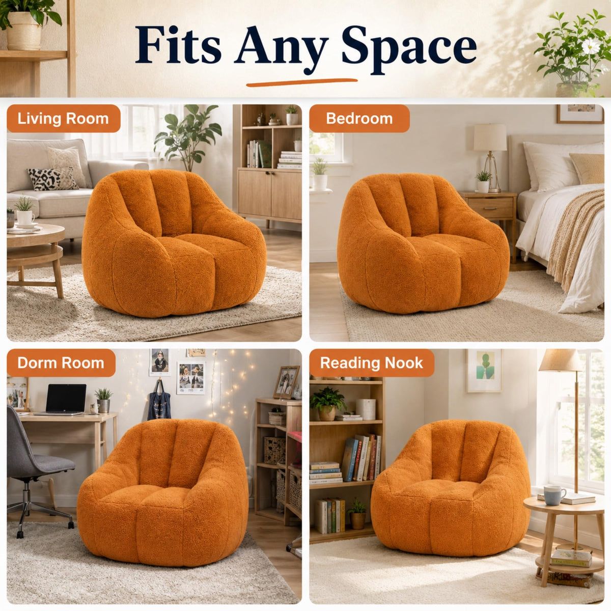 Yellow Memory Foam Bean Bag Chair E7729