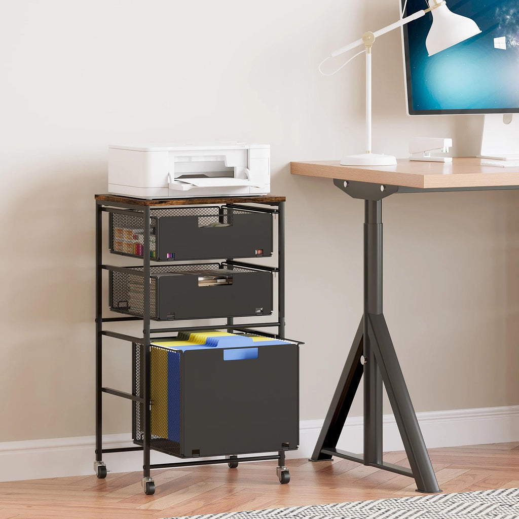 Black 3 Drawer Rolling File Cabinet with Printer Stand Z3392