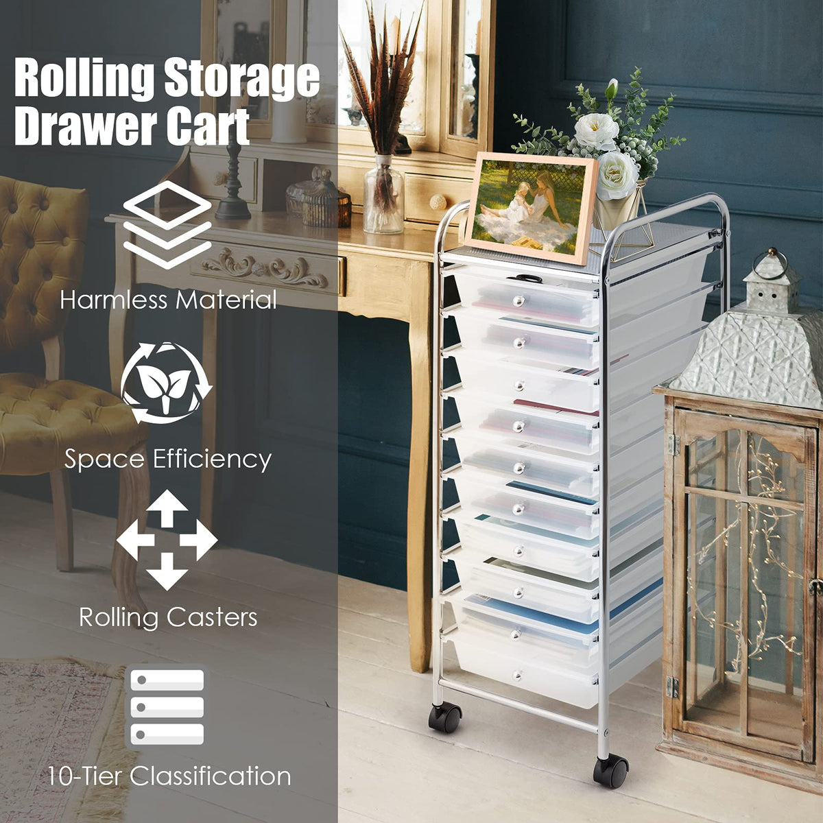 10 Drawer Multicolor Rolling Storage Cart M317348
