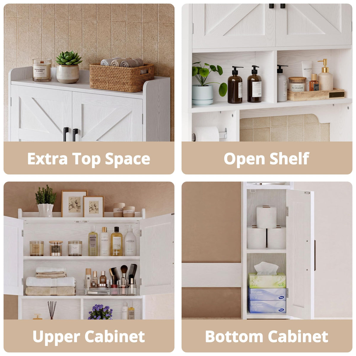 White Over The Toilet Storage Cabinet with Adjustable Shelves M33130