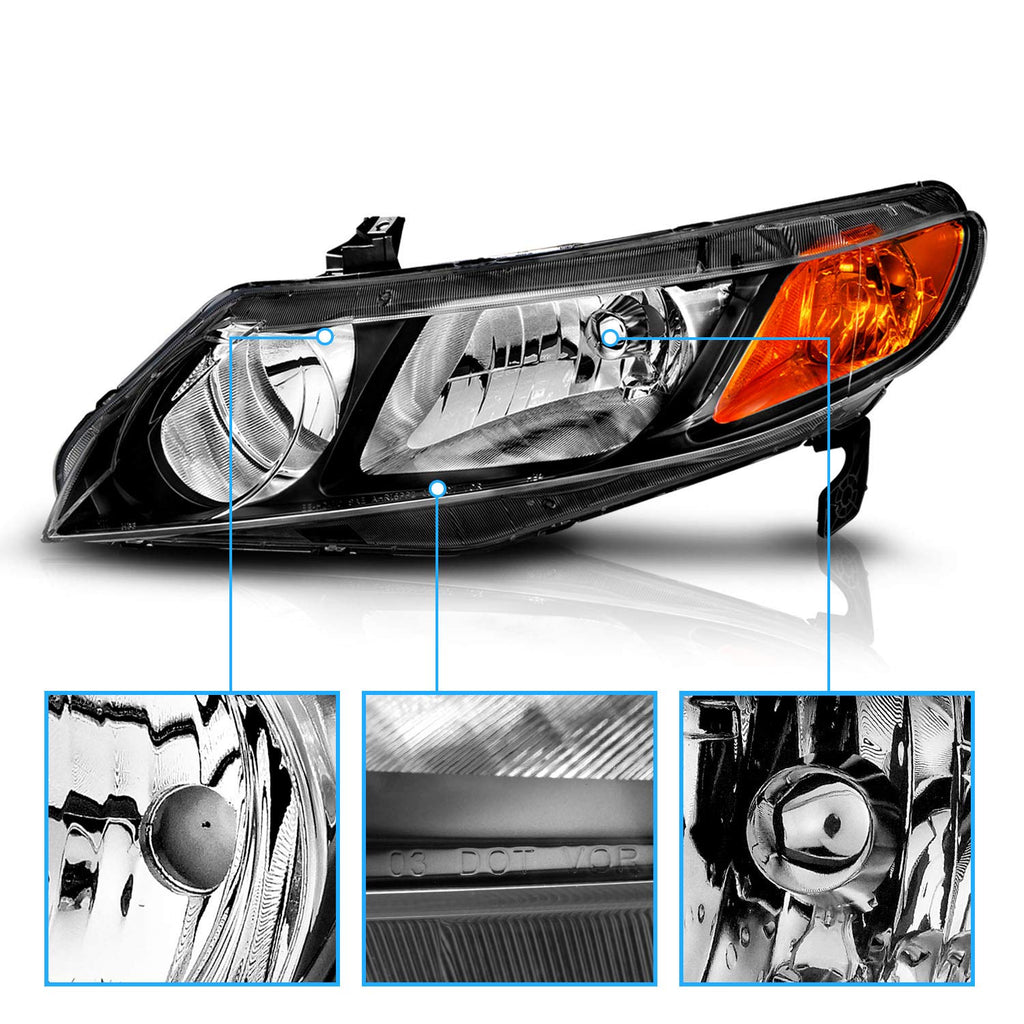 Black Replacement Halogen Headlights Set K7608