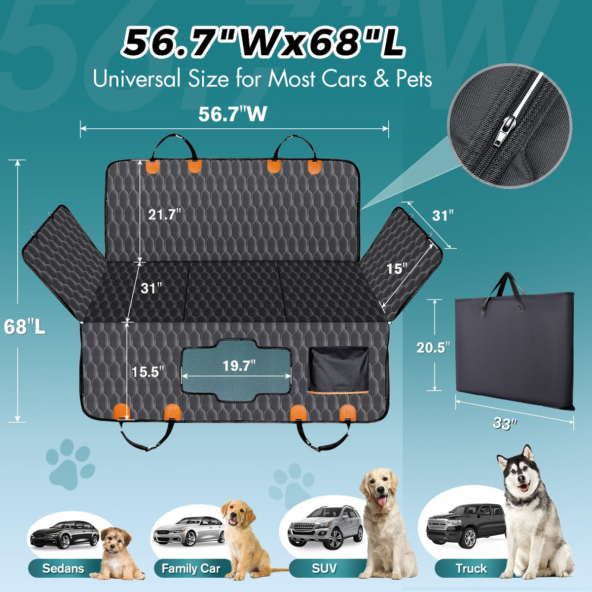 XL Waterproof Dog Back Seat Extender M524