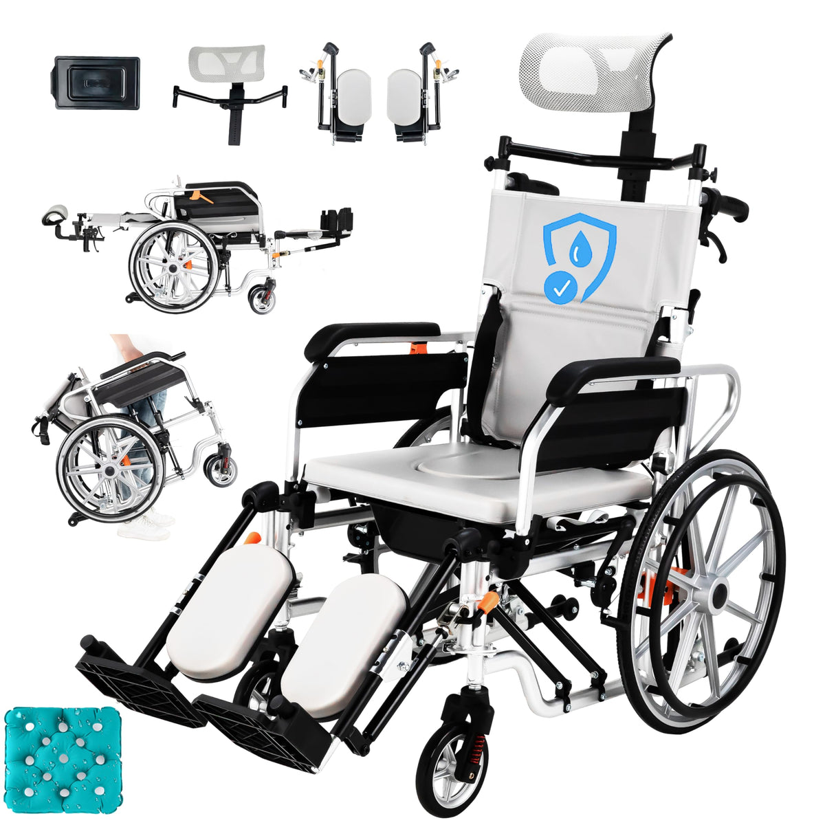 5-in-1 Reclining Wheelchair with 18.5" Wide Seat E767994