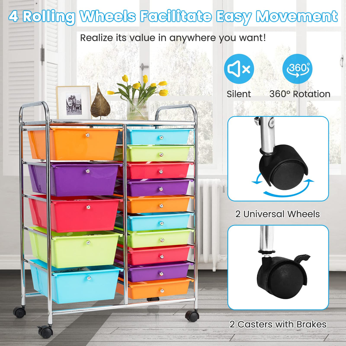 15 Drawers Rolling Storage Cart W18617
