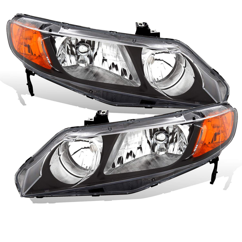 Black Replacement Halogen Headlights Set K7608