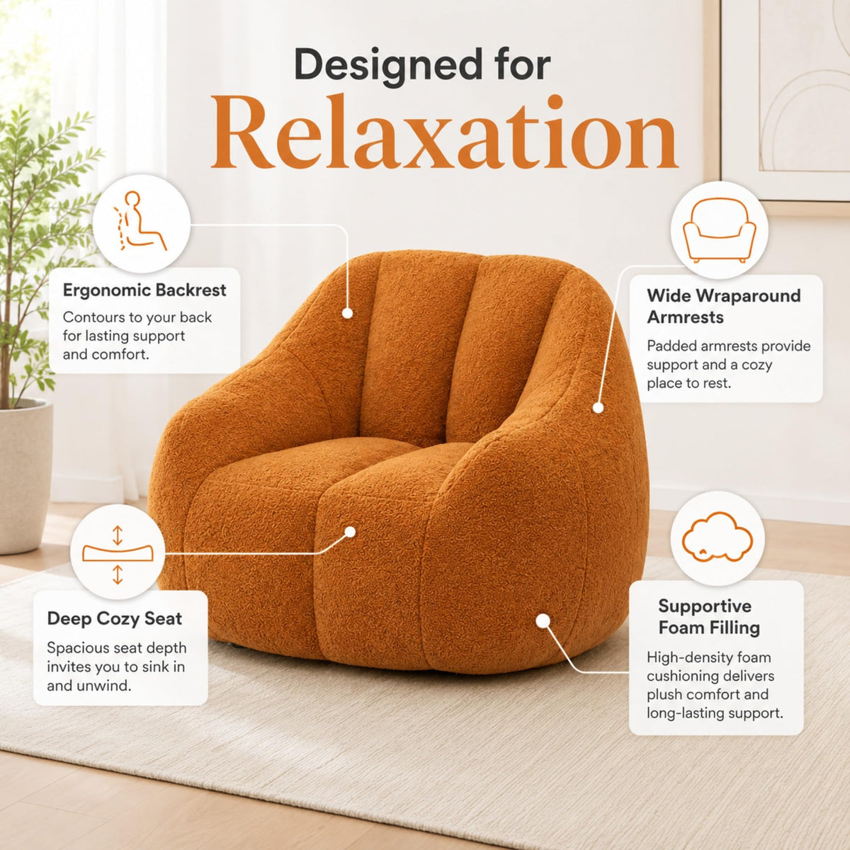 Yellow Memory Foam Bean Bag Chair E7729