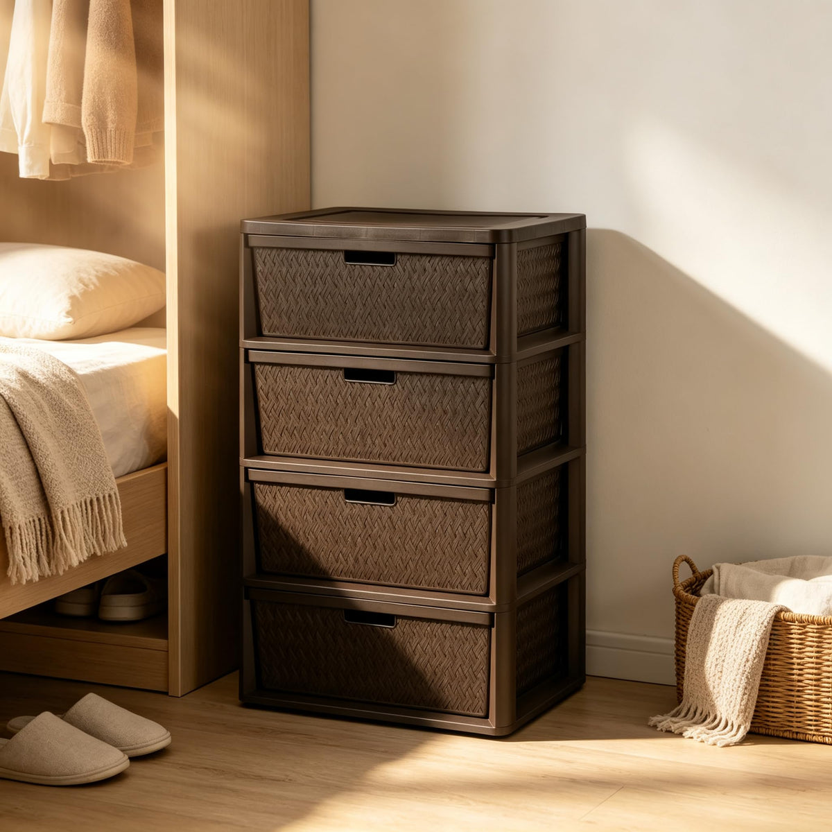Brown 4-Drawer Storage Tower Q931427