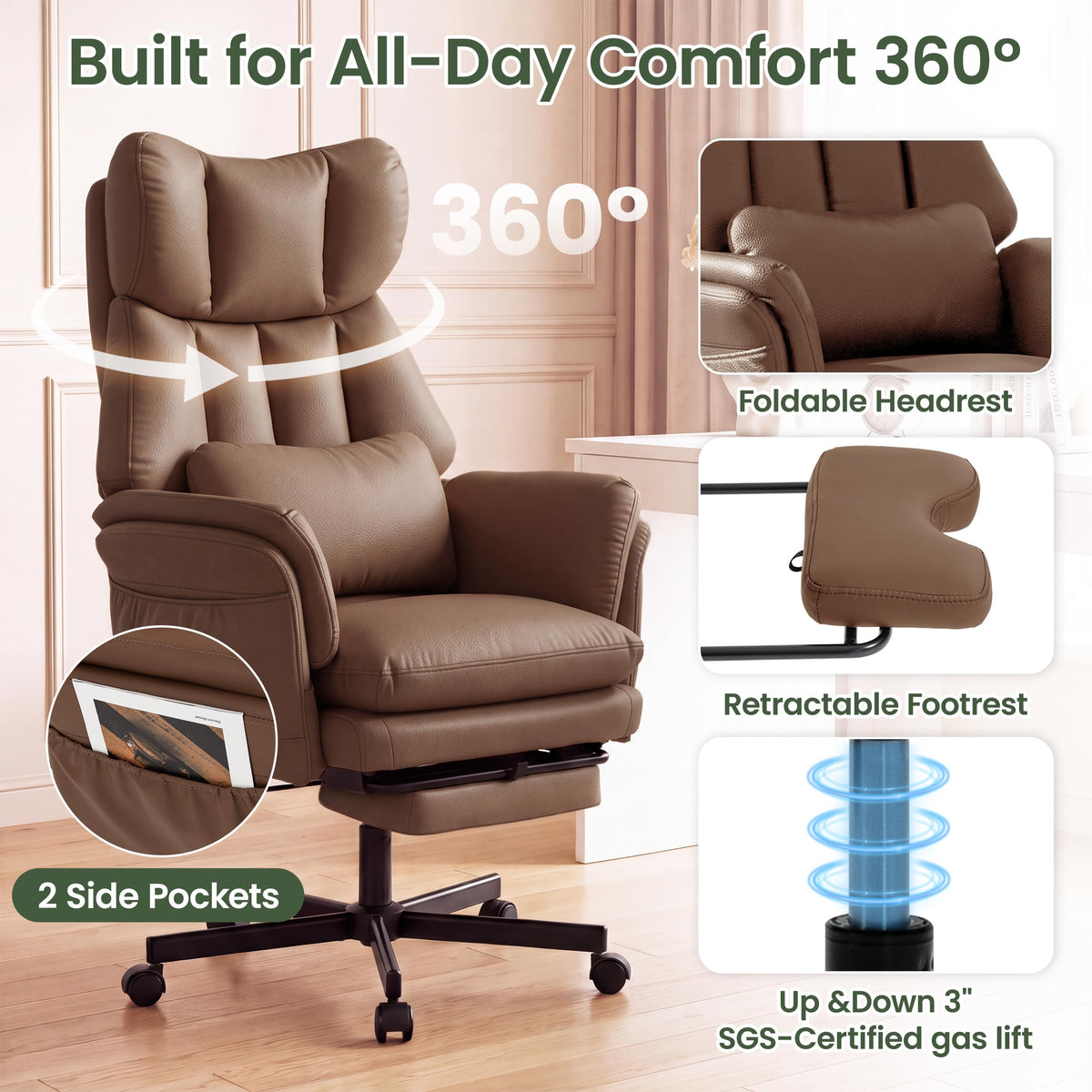 3D Kneading Massage Office Chair with Footrest U5546