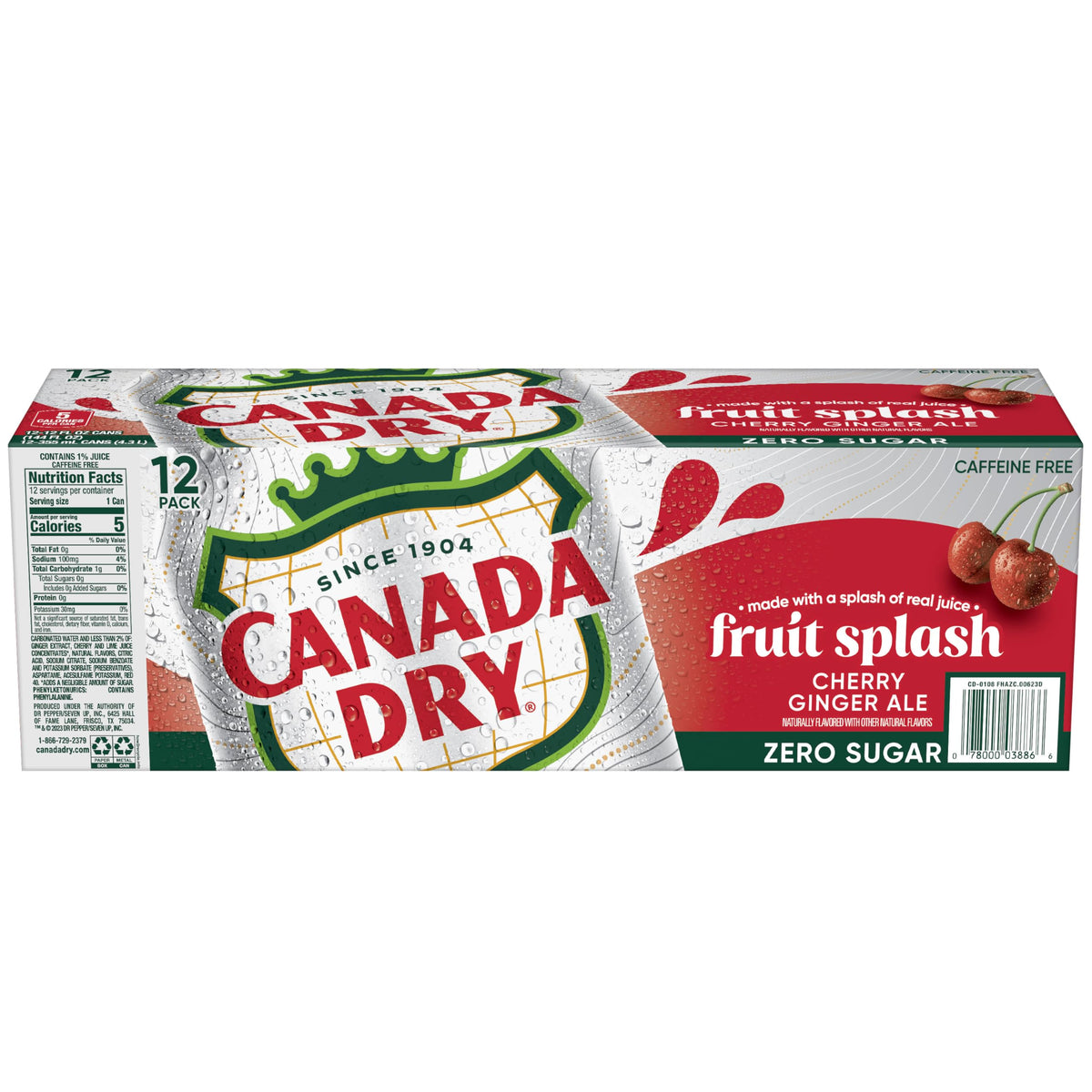 Zero Sugar Cherry Ginger Ale Soda, 12 fl. oz. Cans, 12 Pack T857095