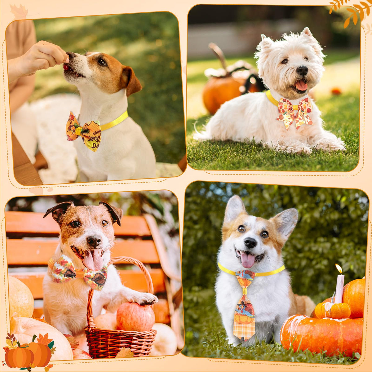 100 Pieces Fall Thanksgiving Day Dog Bow Tie Collar Set H4642