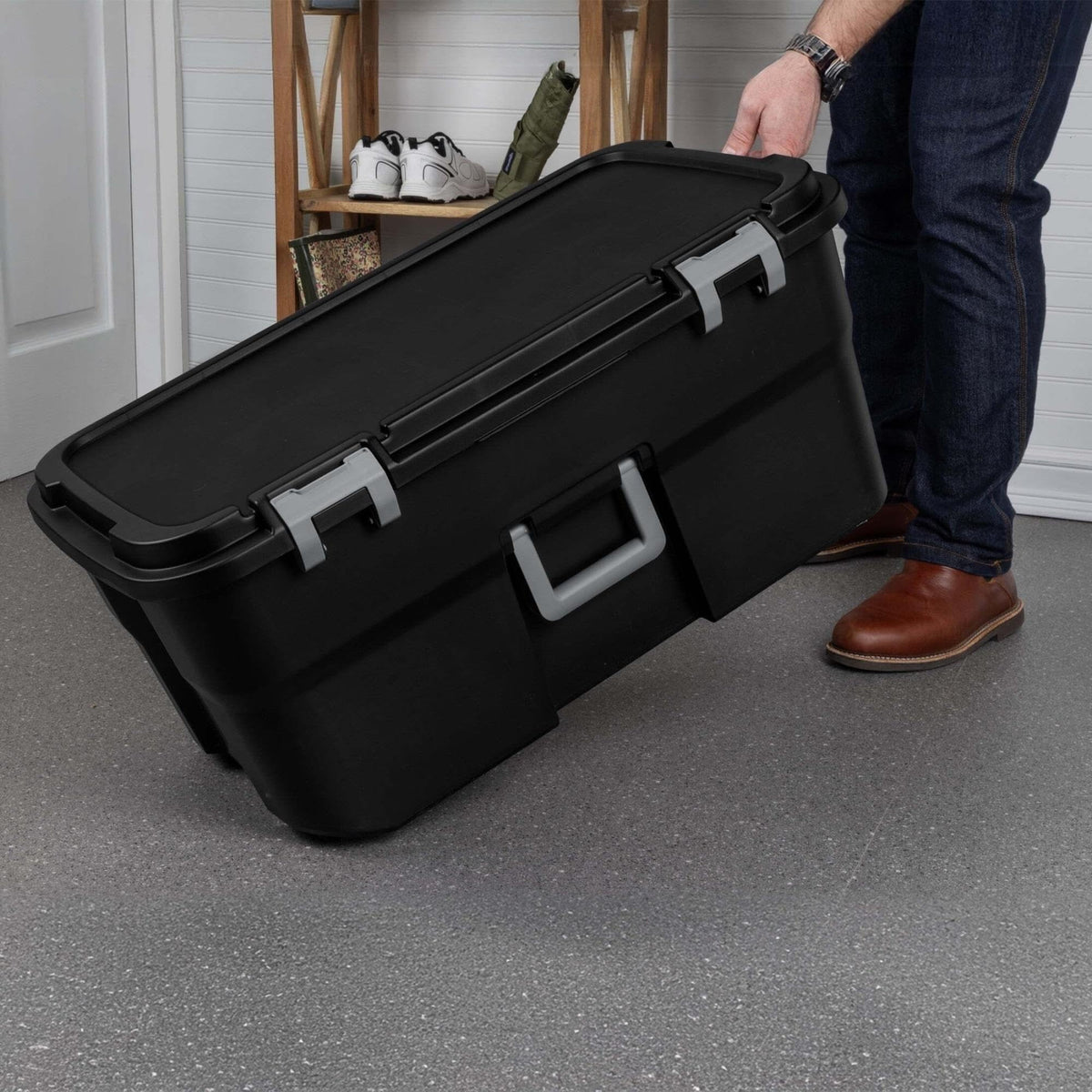 22 Gallon Black Wheeled Plastic Storage Trunk U611