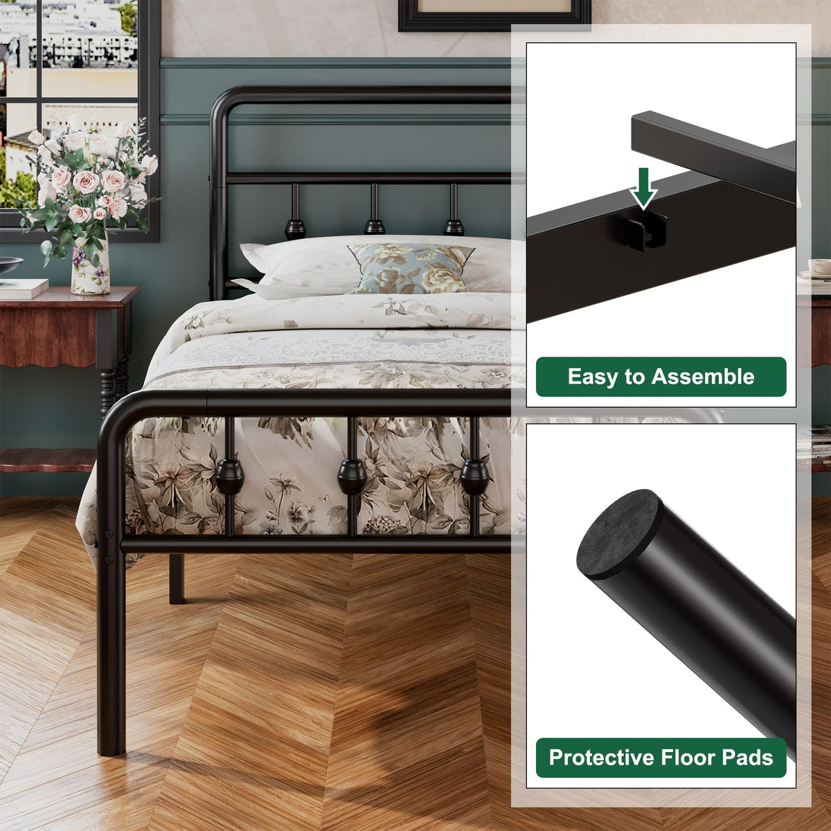 16 Inch Twin Metal Platform Bed with Headboard and Footboard M726872