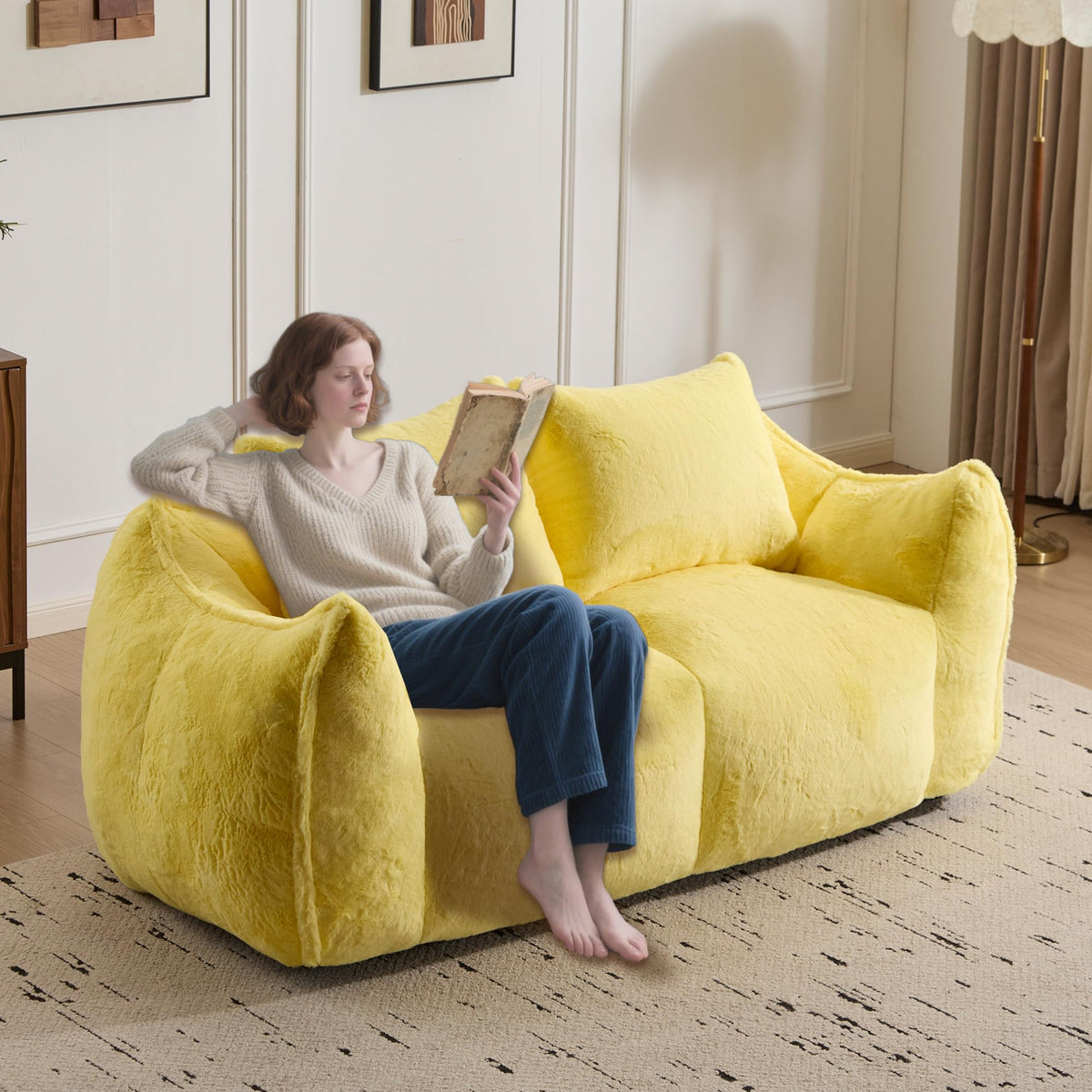 Oversized Faux Fur Memory Foam Bean Bag Chair G329