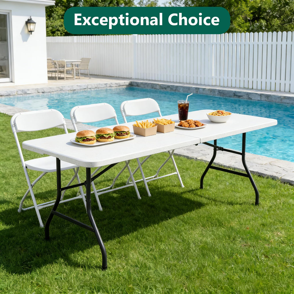 6FT Heavy Duty Plastic Folding Table with Steel Legs White A8440