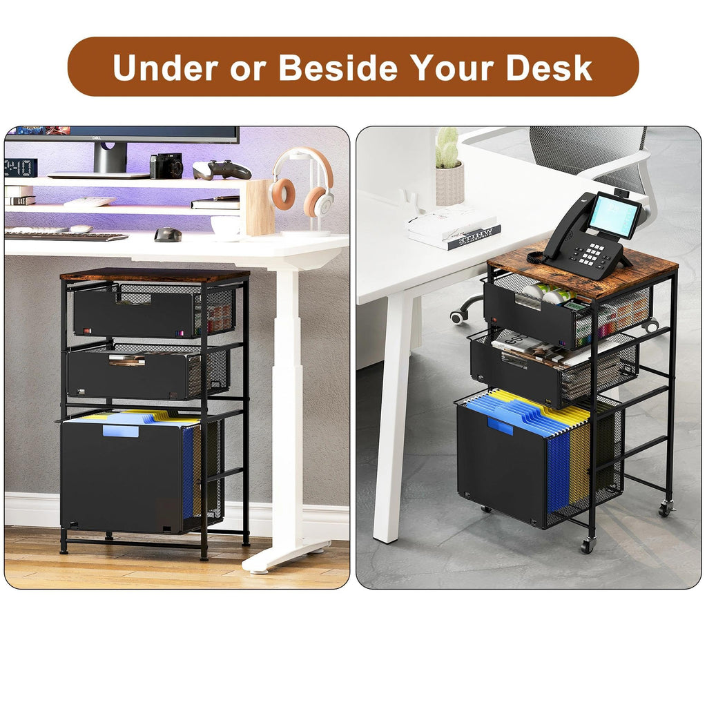 Black 3 Drawer Rolling File Cabinet with Printer Stand Z3392
