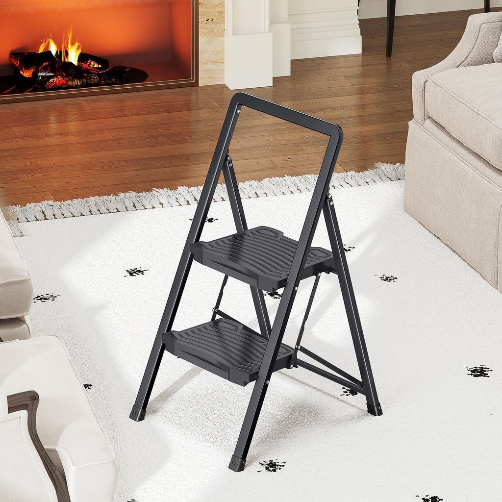2 Folding Steel Step Ladder with Handrail C2500