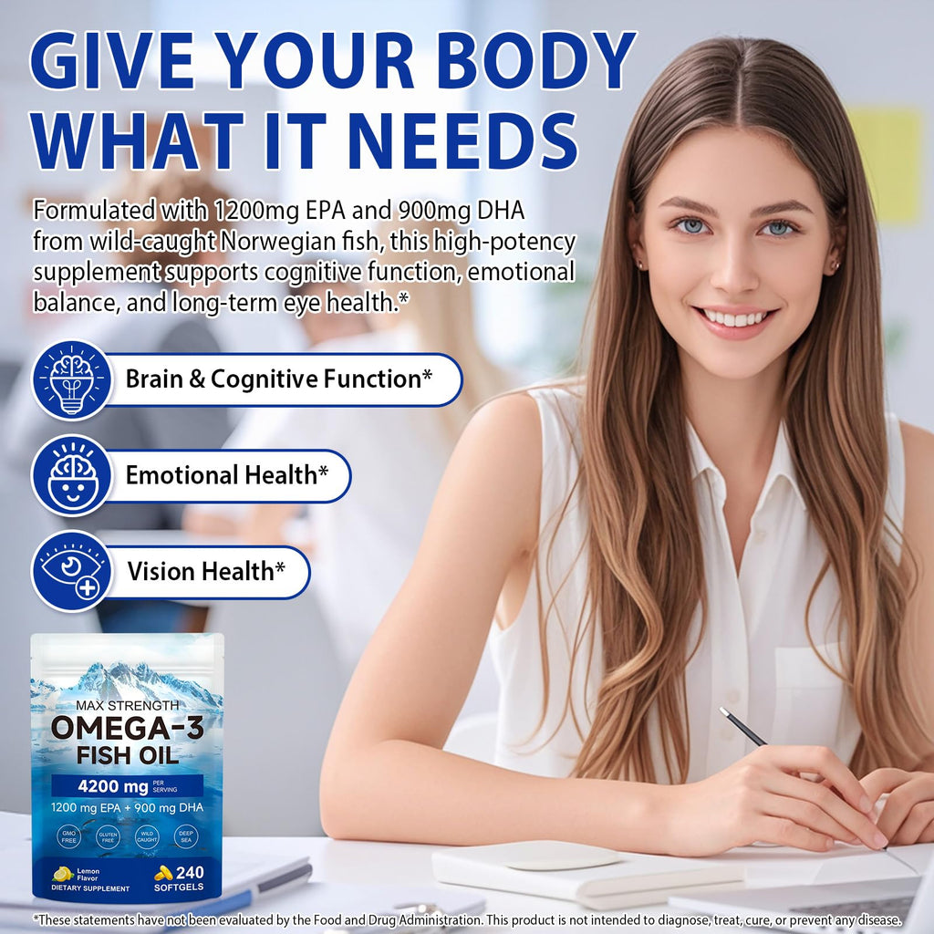 Omega 3 Fish Oil Supplement 240 Softgels Lemon Flavor K471