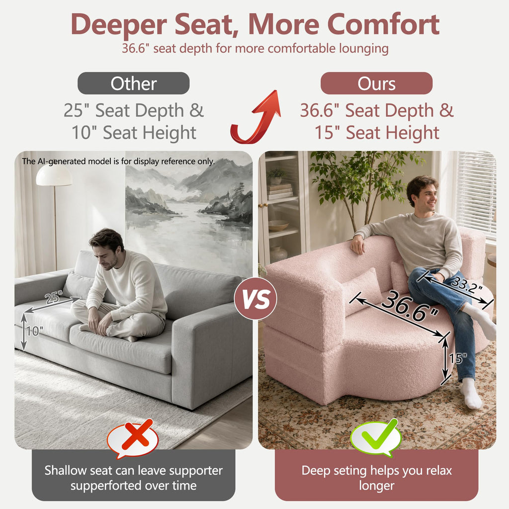 78" Pink Sherpa Futon Sofa Bed D4721