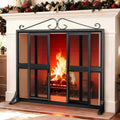 Hand-Forged Iron Fireplace Screen with Sliding Doors T35944