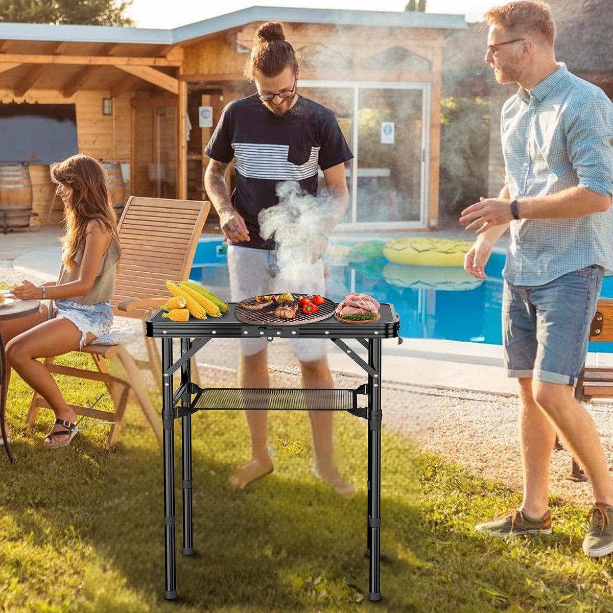 2 FT Folding Camping Table with 3 Adjustable Height L914854