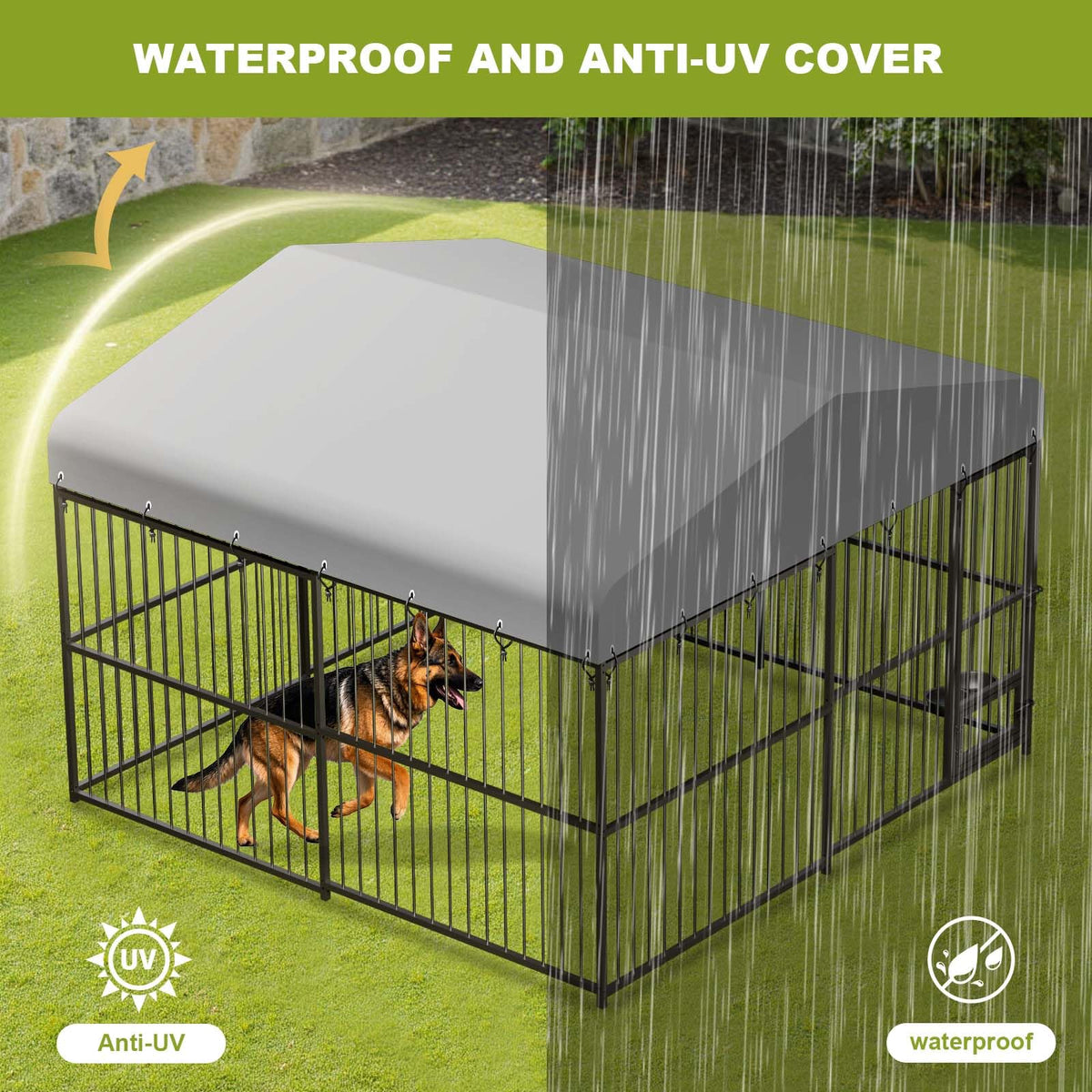 10 x 10FT Heavy Duty Metal Outdoor Dog Kennel with Roof P88236