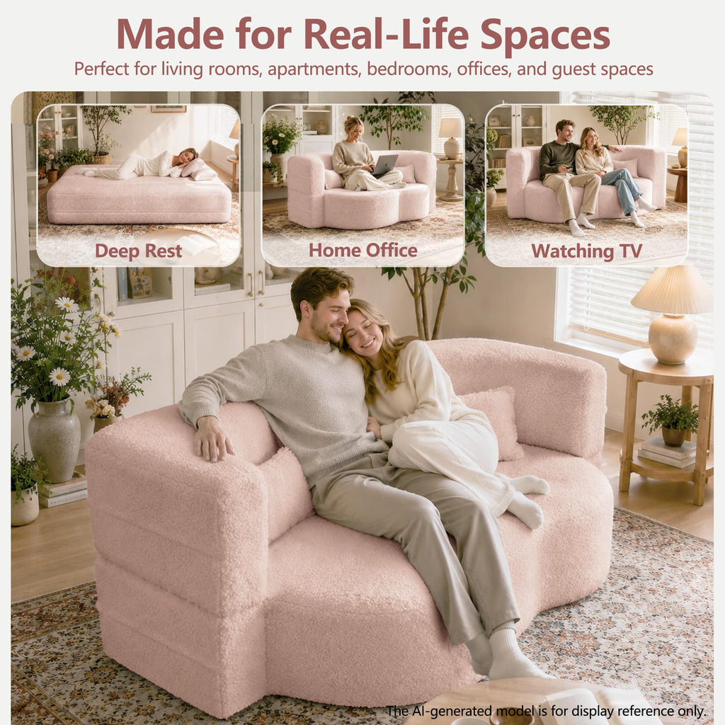 78" Pink Sherpa Futon Sofa Bed D4721
