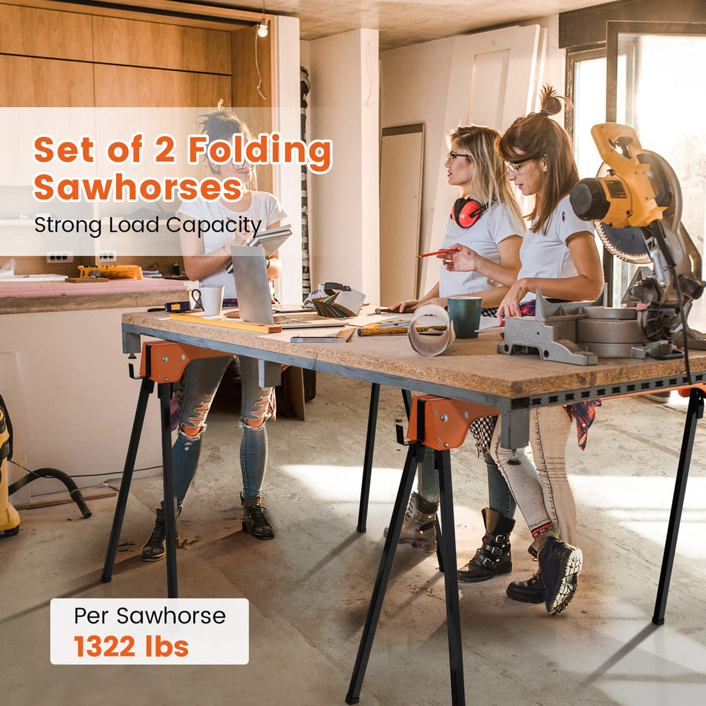 Folding Saw Horses 2 Pack 2644 LBS Capacity with Hooks I204813
