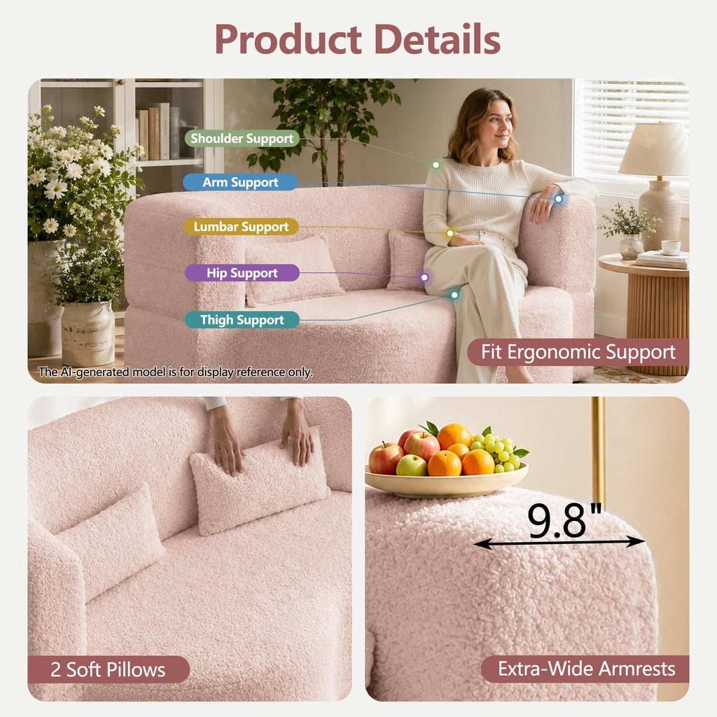 78" Pink Sherpa Futon Sofa Bed D4721