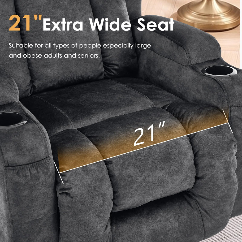 Oversized Velvet Swivel Rocker Recliner Chair with Cup Holders E840