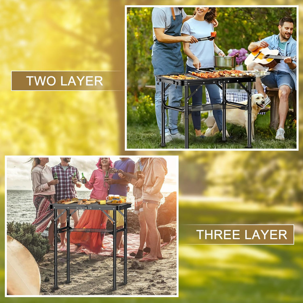 2 FT Folding Camping Table with 3 Adjustable Height L914854