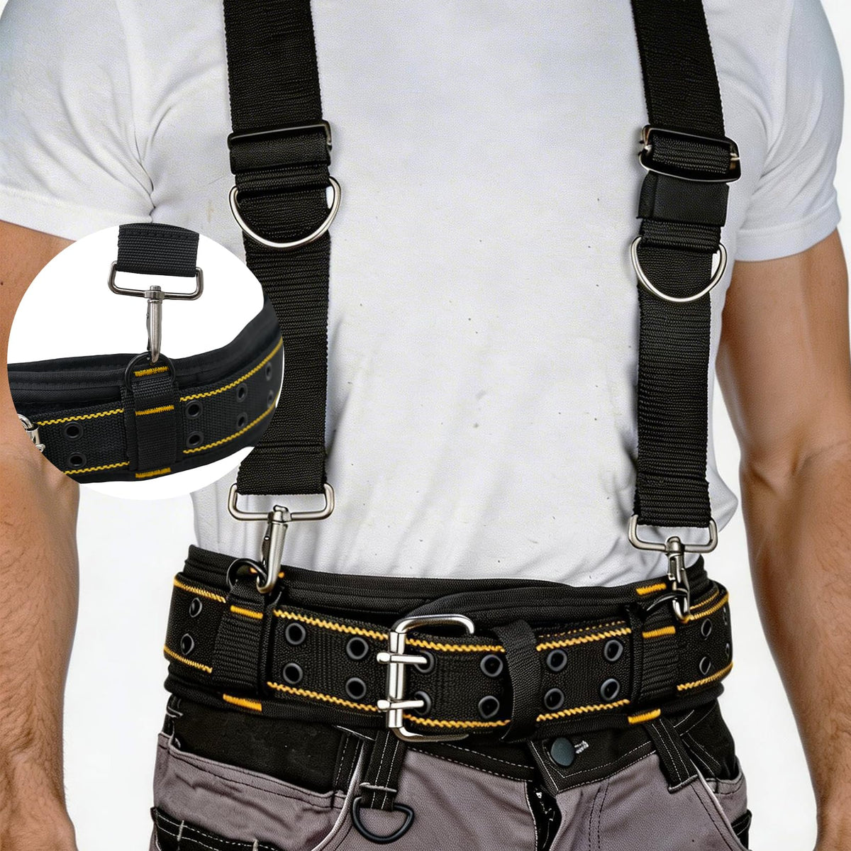 2-Inch Padded Tool Belt with 4 D-Rings Heavy Duty Double Metal Roller Buckle S572216