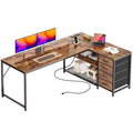 61" L Shaped Desk with Power Outlets & 4 Drawers I919657