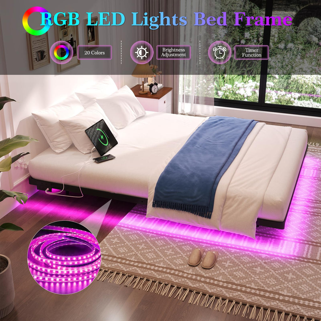 Full Size Metal Floating Bed Frame with LED Lights F280815