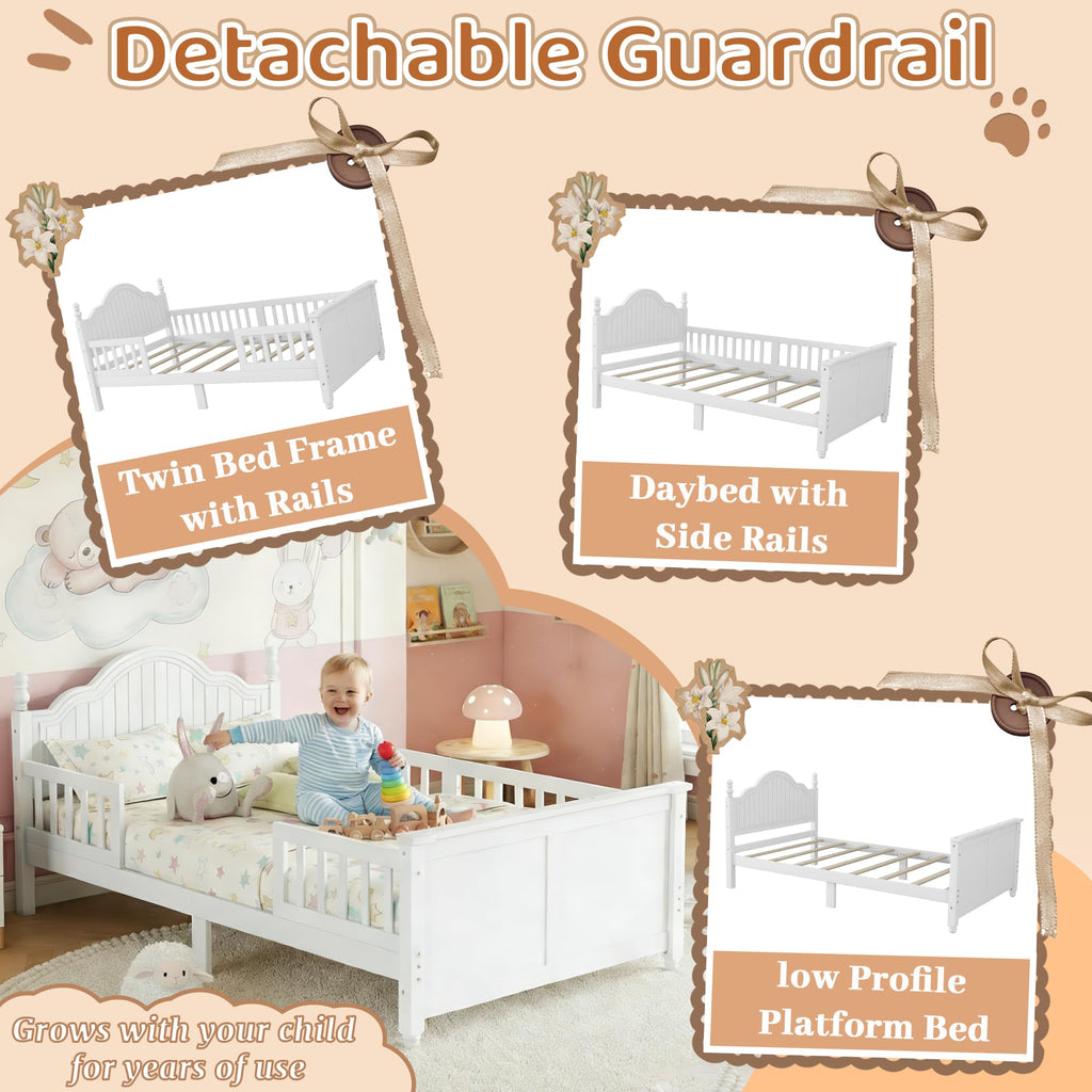 White Twin Bed Frame with Headboard and Rails O616109