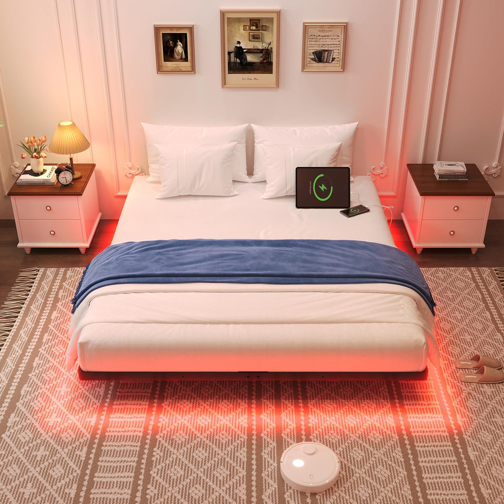 Full Size Metal Floating Bed Frame with LED Lights F280815