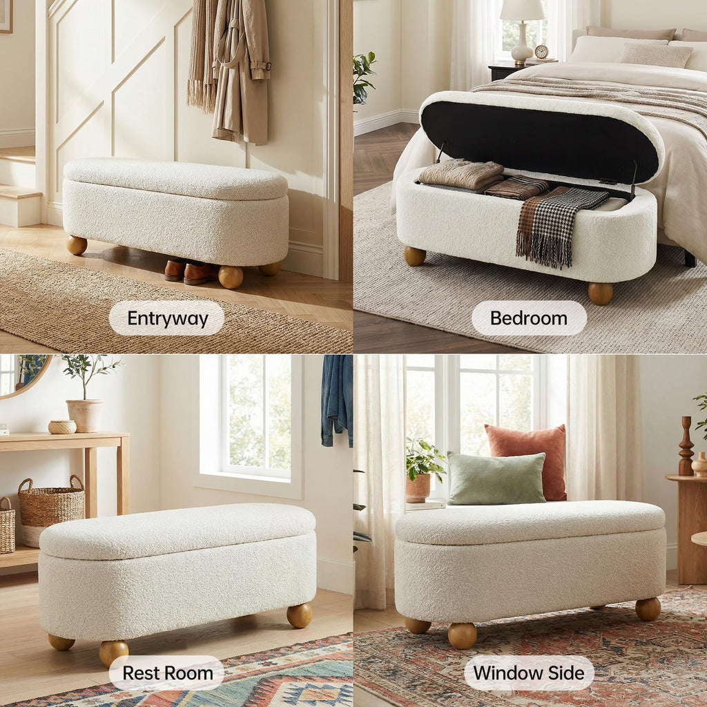44.8" Beige Storage Ottoman Bench with Hinge C724171