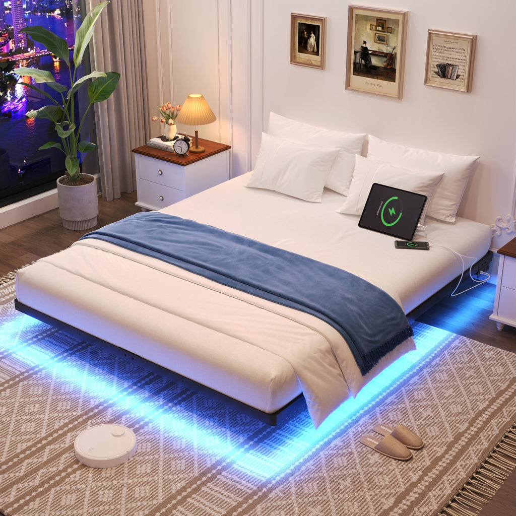 Full Size Metal Floating Bed Frame with LED Lights F280815
