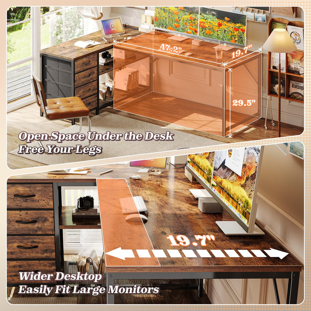 61" L Shaped Desk with Power Outlets & 4 Drawers I919657