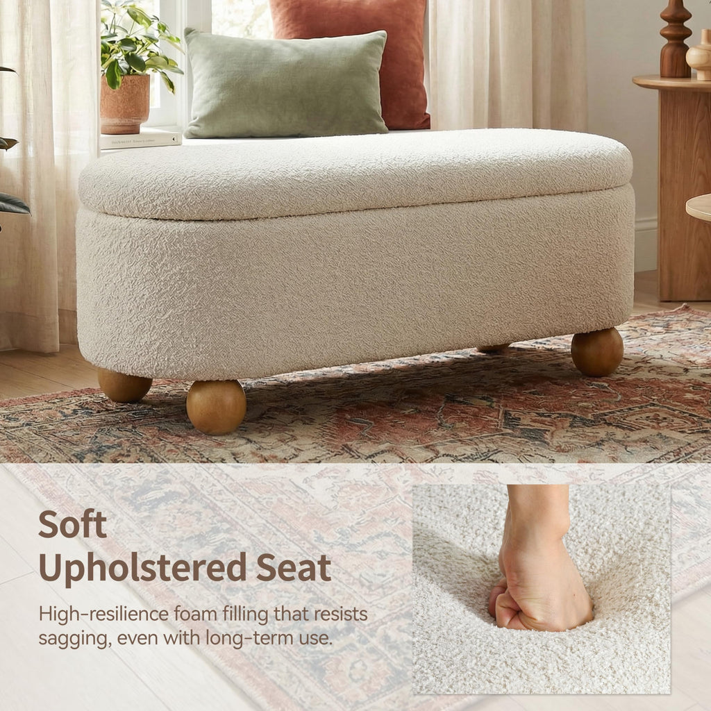 44.8" Beige Storage Ottoman Bench with Hinge C724171