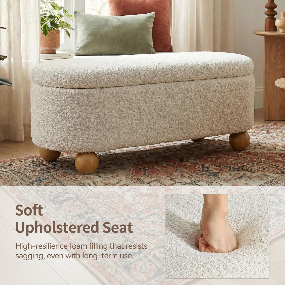 44.8" Beige Storage Ottoman Bench with Hinge C724171