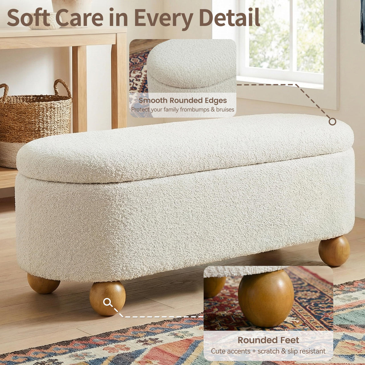 44.8" Beige Storage Ottoman Bench with Hinge C724171