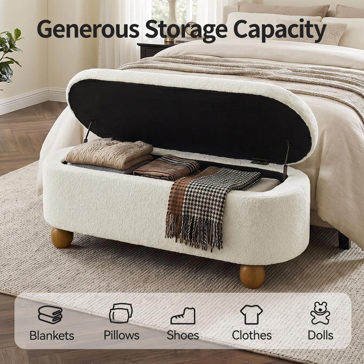 44.8" Beige Storage Ottoman Bench with Hinge C724171