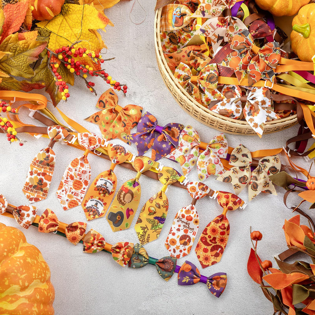 100 Pieces Fall Thanksgiving Day Dog Bow Tie Collar Set H4642