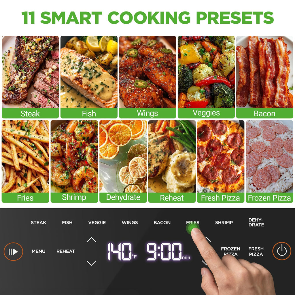 6 Quart Extra Large Air Fryer with 11-in-1 Cooking Presets Grey U4752