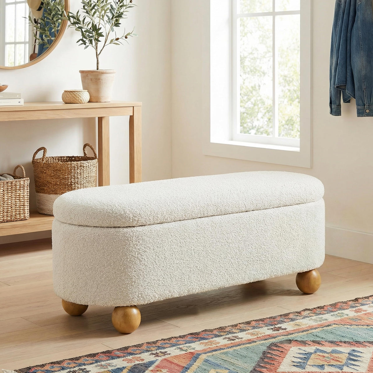 44.8" Beige Storage Ottoman Bench with Hinge C724171